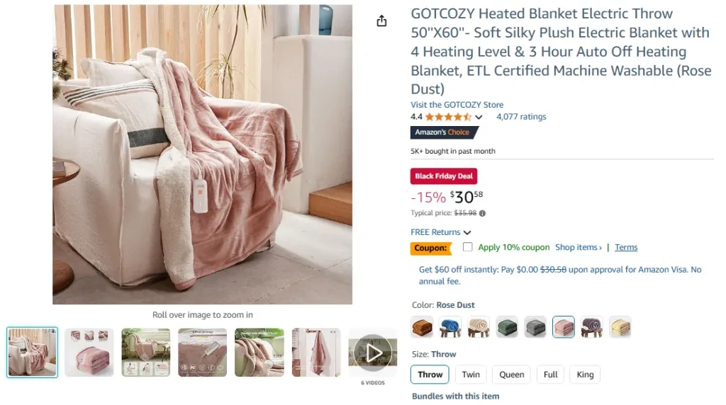 GOTCOZY Heated Blanket Electric Throw