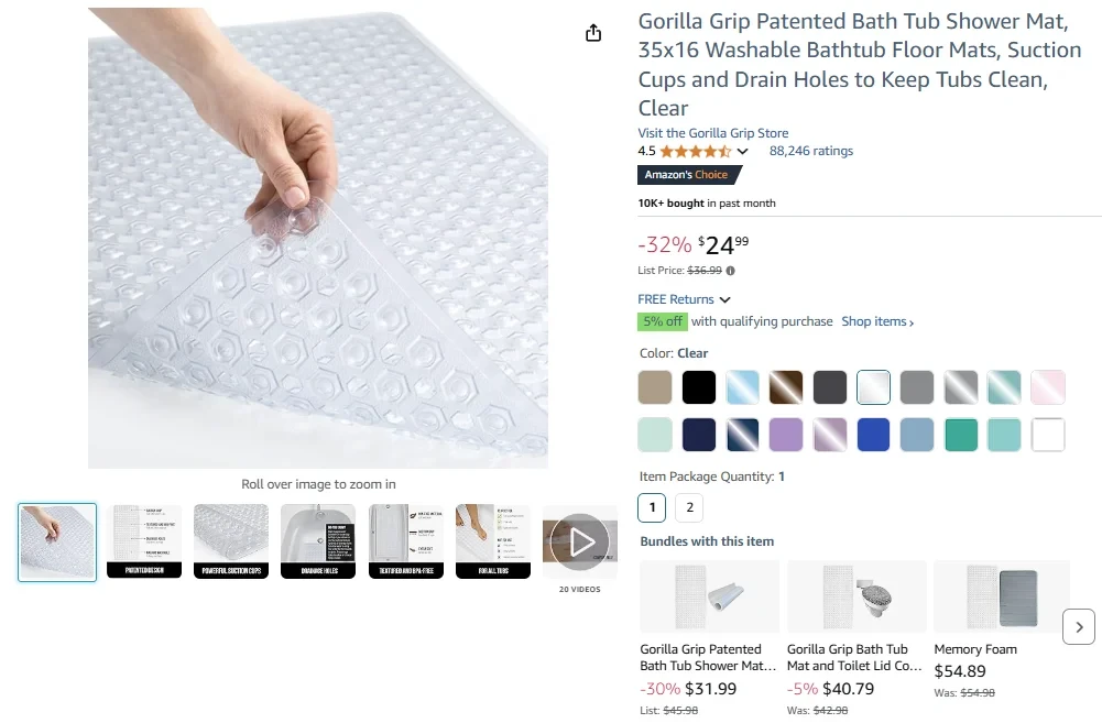 Gorilla Grip Patented Bath Tub Shower Mat