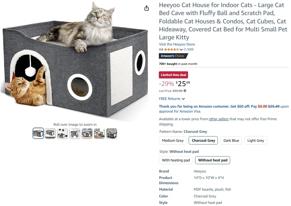 Heeyoo Cat House for Indoor Cats - Large Cat Bed