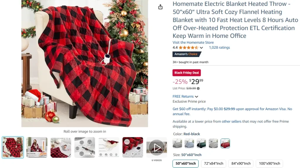 Homemate Electric Blanket Heated Throw