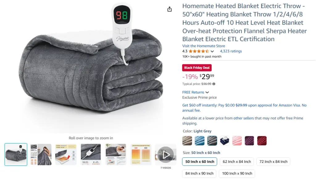 Homemate Heated Blanket Electric Throw