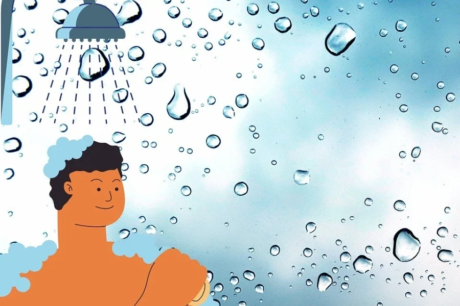 Illustration of a man showering