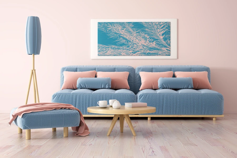 Interior design with pink and blue pastels