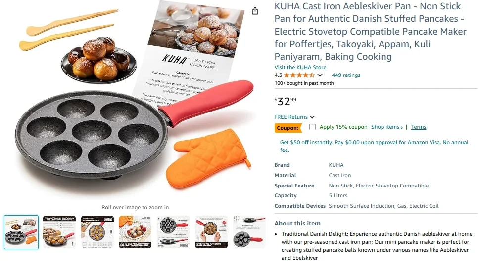 KUHA Cast Iron Aebleskiver Pan