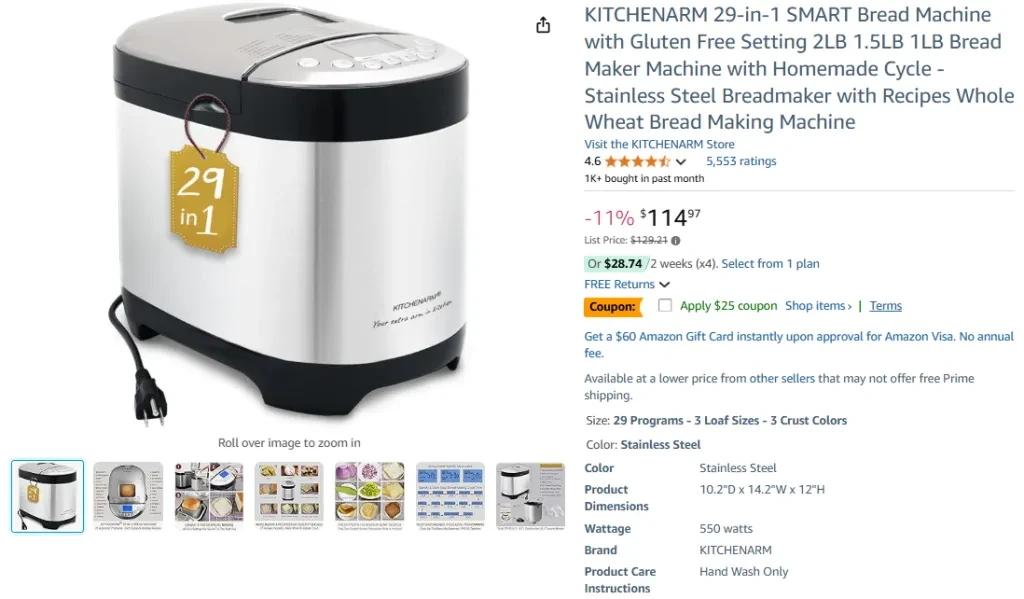 KitchenArm 29-in-1 SMART Bread Machine