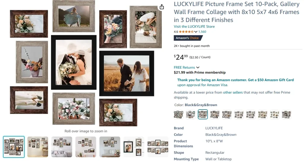 LUCKYLIFE Picture Frame Set 10-Pack