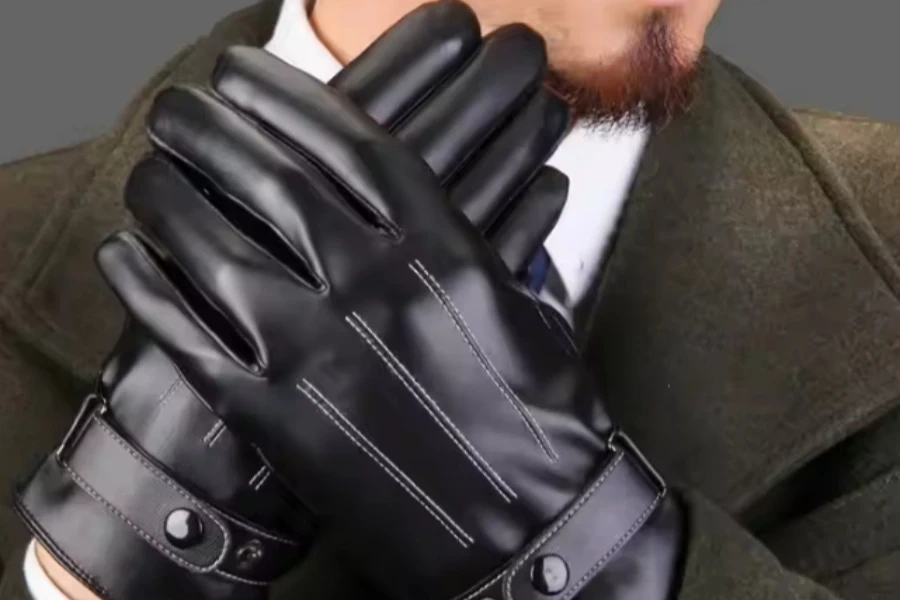 Guantes de cuero sintético para pantalla táctil para hombre