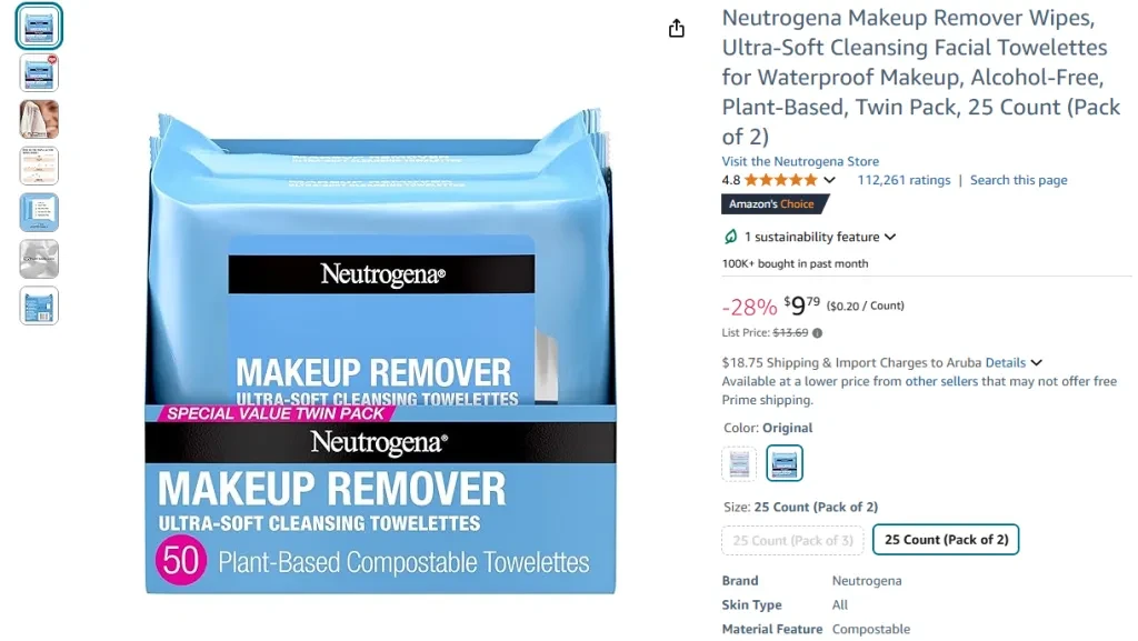 Салфетки для снятия макияжа Neutrogena