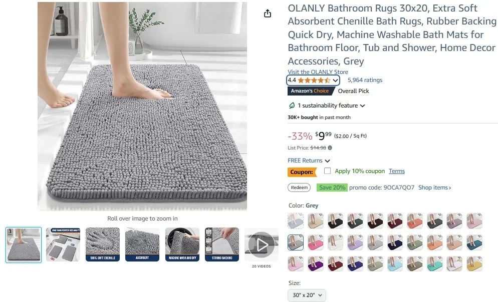 OLANLY Bathroom Rugs 30x20