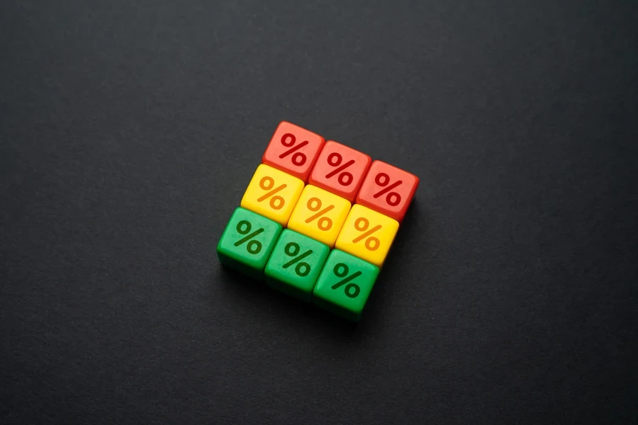 Percentages on red, yellow, and green tiles