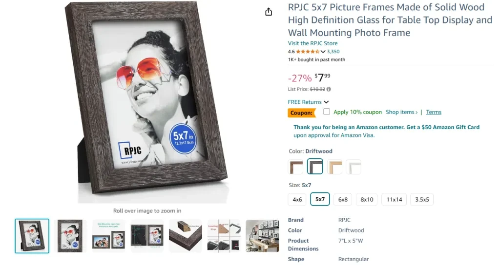 RPJC 5x7 Picture Frames Made of Solid Wood