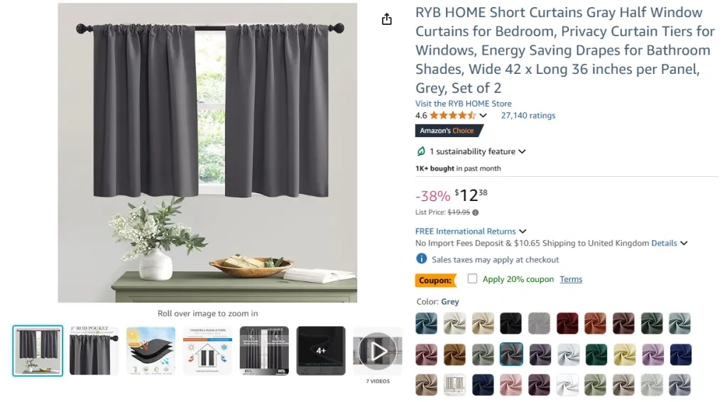 RYB HOME Short Curtains for Half Windows