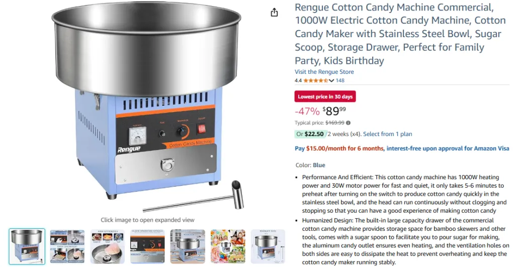 Rengue Commercial Electric Stainless Steel Cotton Candy Machine