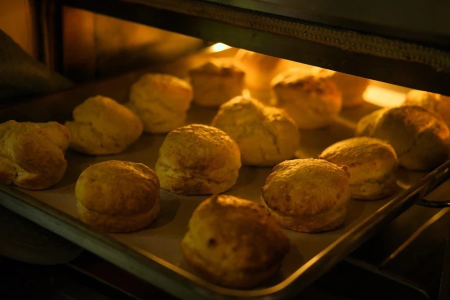 Scones being baked in an oven