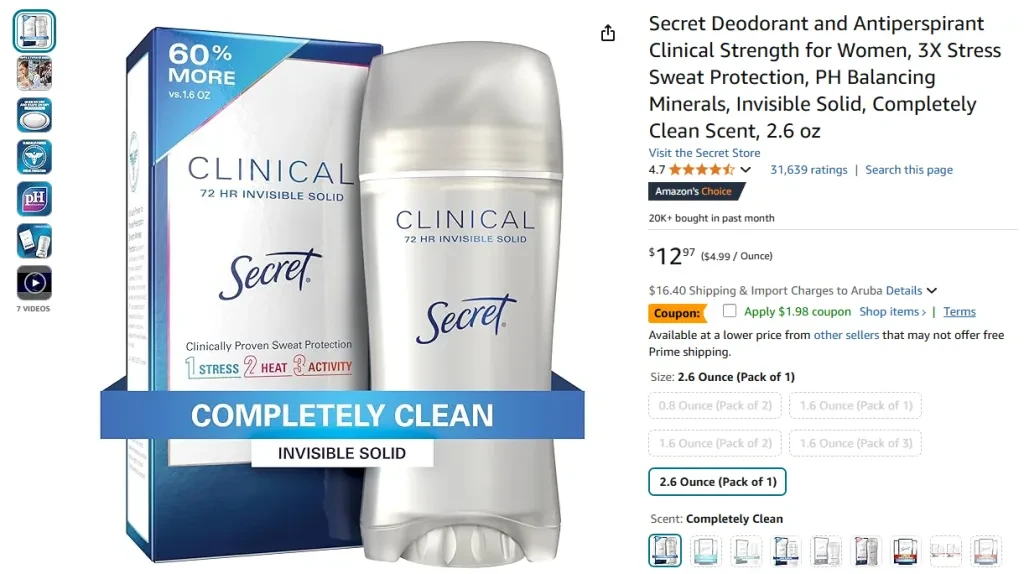 Secret Deodorant and Antiperspirant Clinical Strength