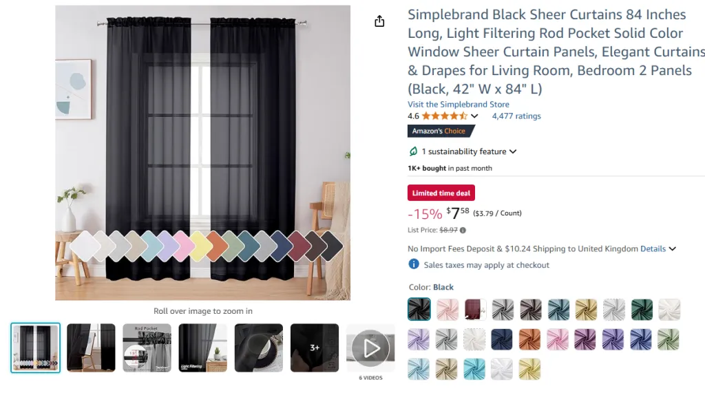 Simplebrand Black Sheer Curtains