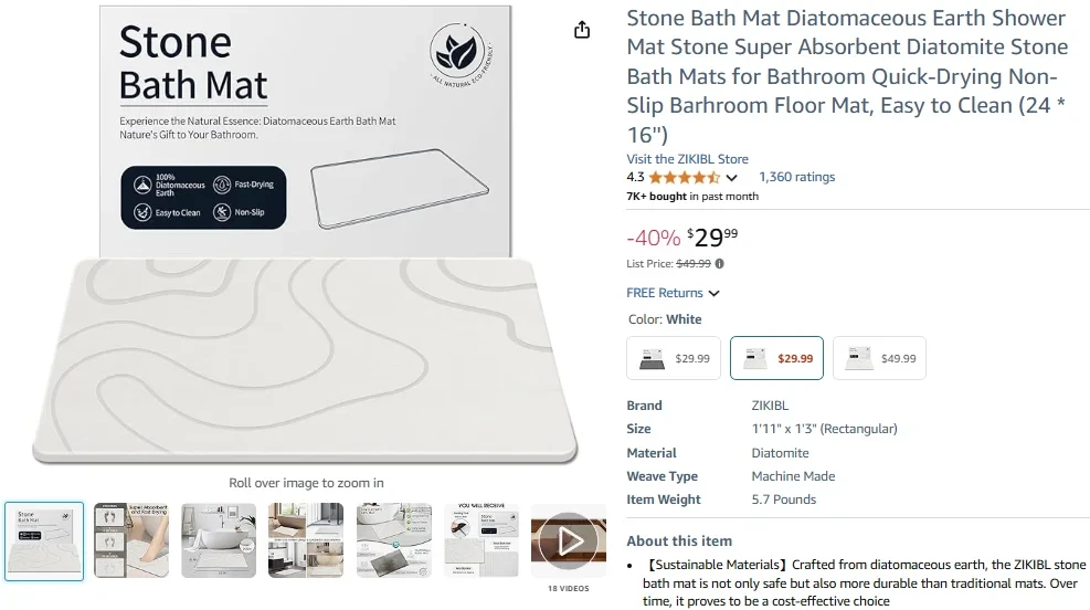 Stone Bath Mat Diatomaceous Earth Shower Mat