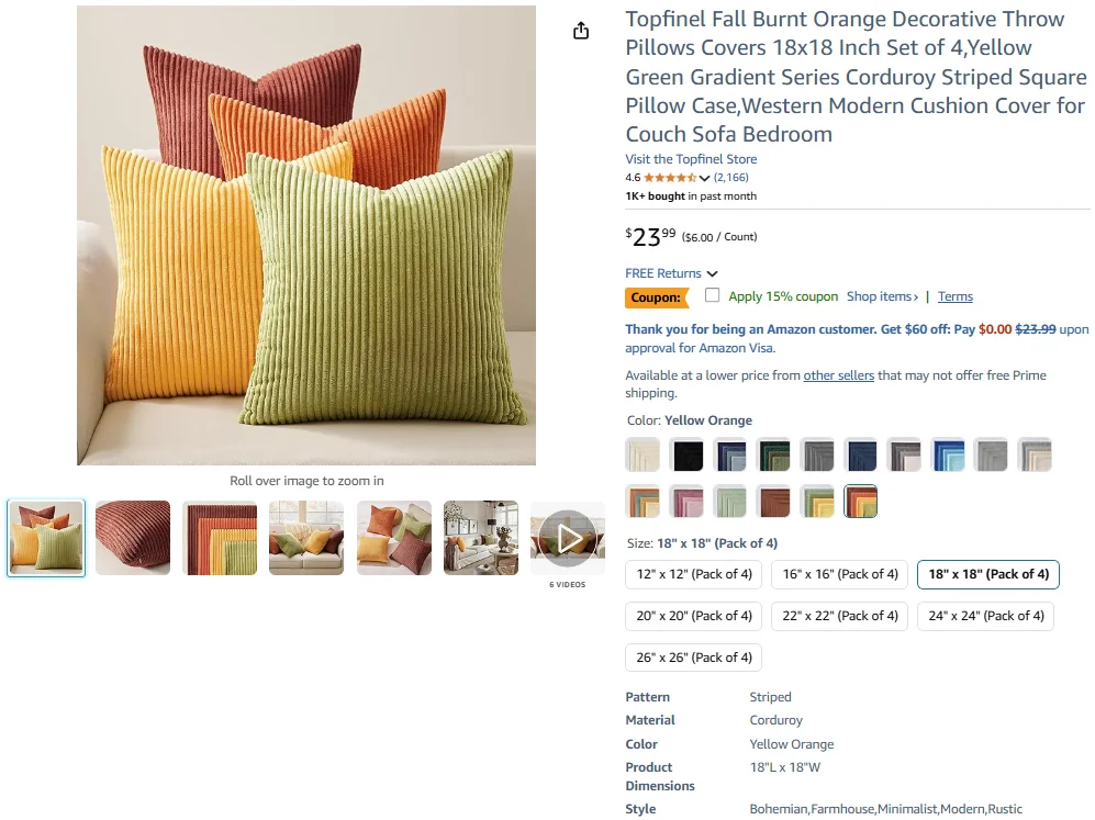 Topfinel Fall Burnt Orange Decorative Throw Pillow Covers