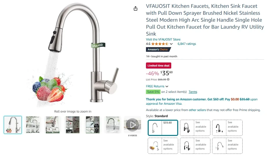 VFAUOSIT Kitchen Faucet with Pull Down Sprayer