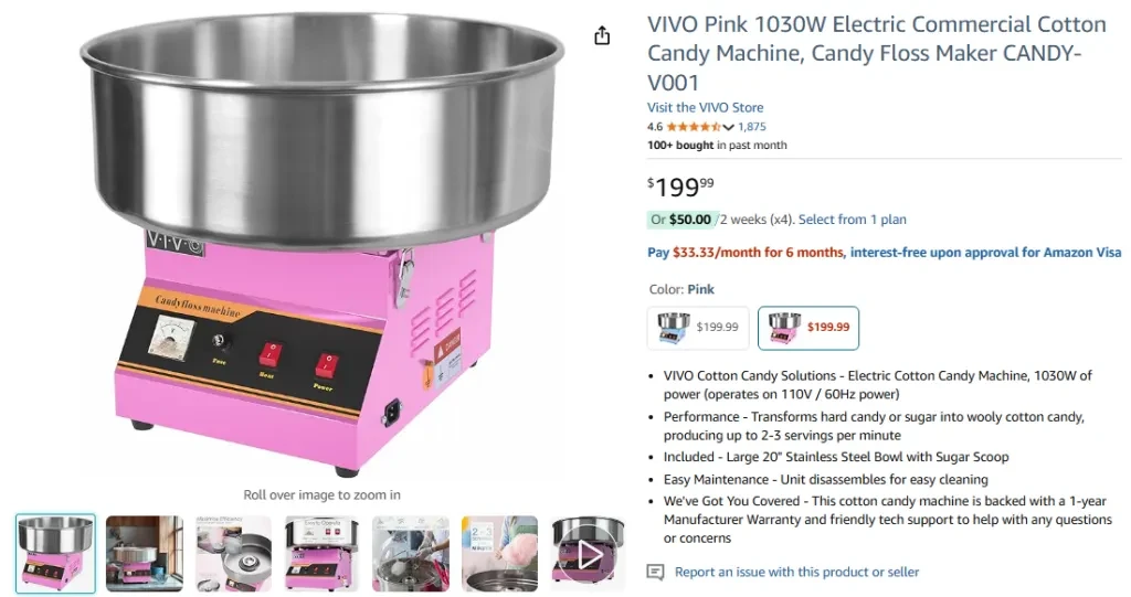 VIVO Pink 1030W Electric Commercial Cotton Candy Machine