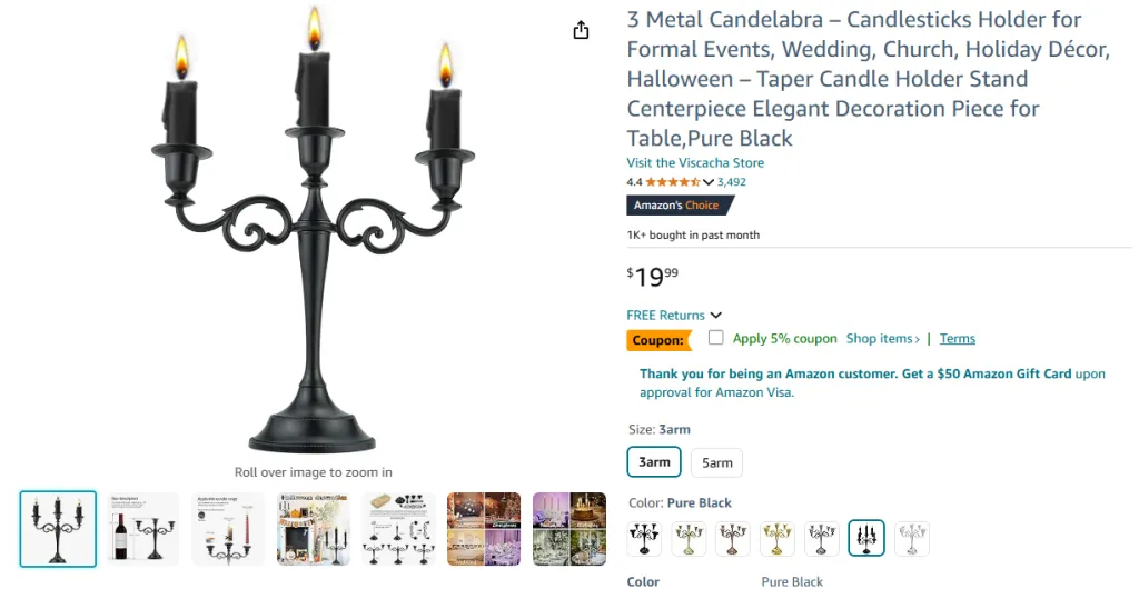 Viscacha 3 Metal Candelabra for Formal Events and Decorations