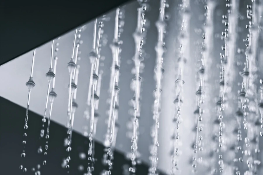 Water flowing from a square showerhead