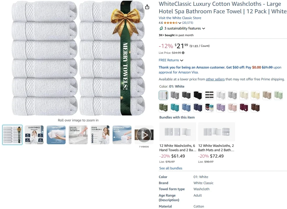 WhiteClassic Luxury Cotton Washcloths