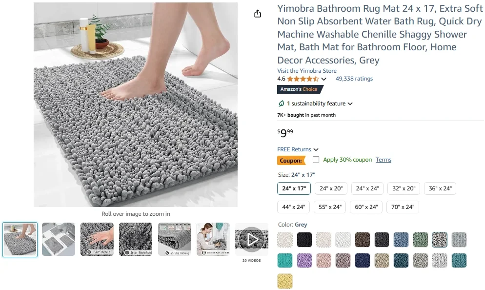 Yimobra Bathroom Rug Mat 24x17