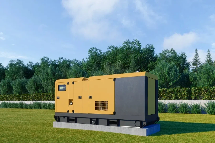 A diesel generator on a grass field