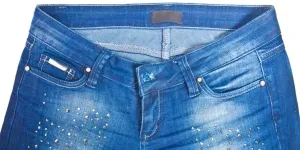 a picture of a blue jeans with rhinestones on it