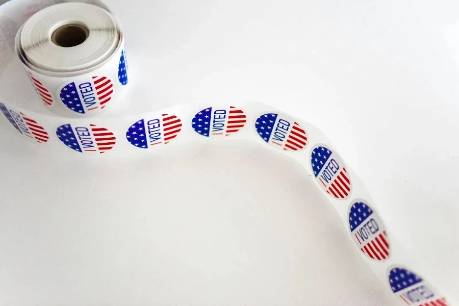 American flag stickers on a roll