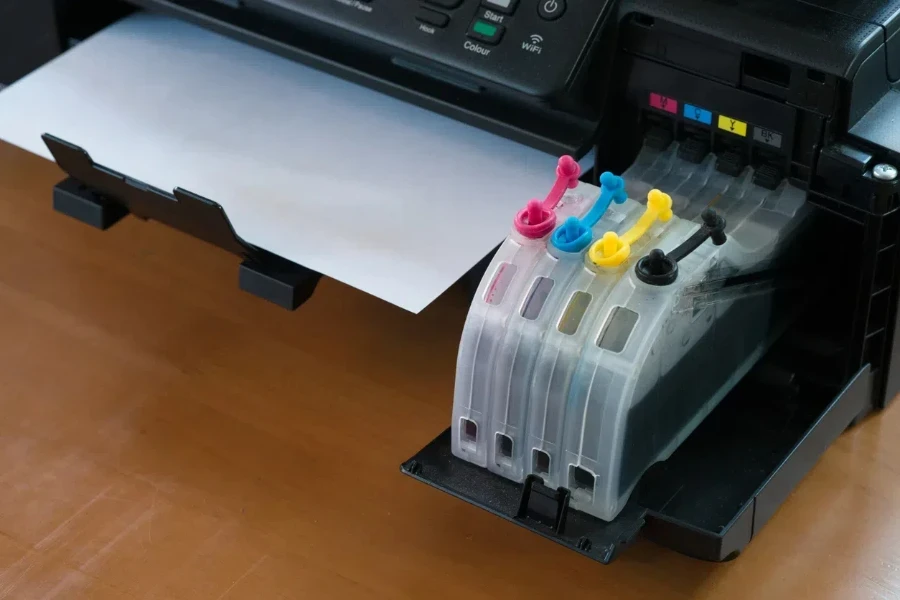 An inkjet printer with refillable ink tanks