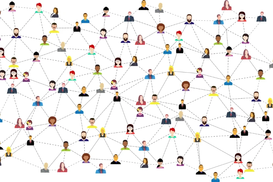 Illustrated people connected in a network