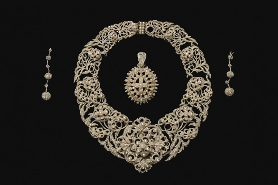 19th century necklace, pendant and earrings