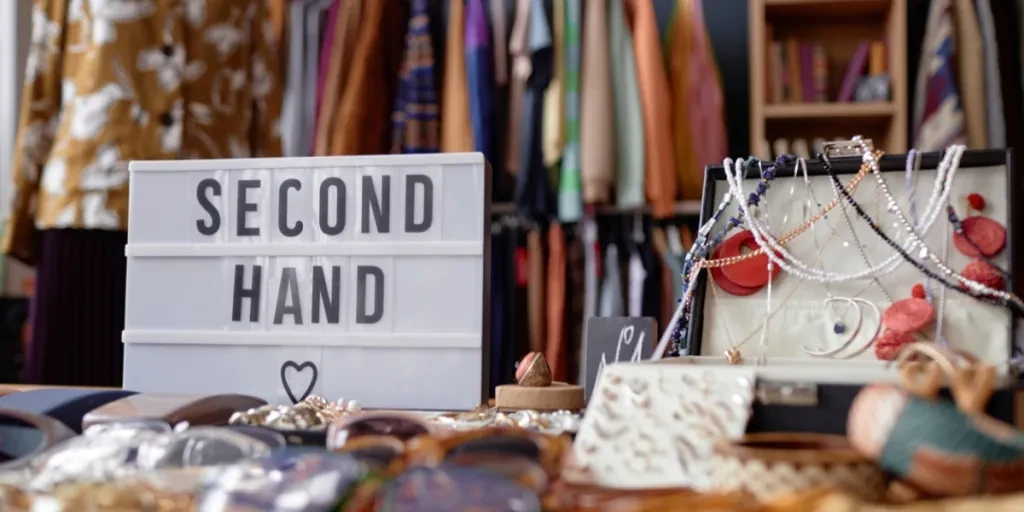 Ein Konsignationsladen mit dem Label „Second Hand“