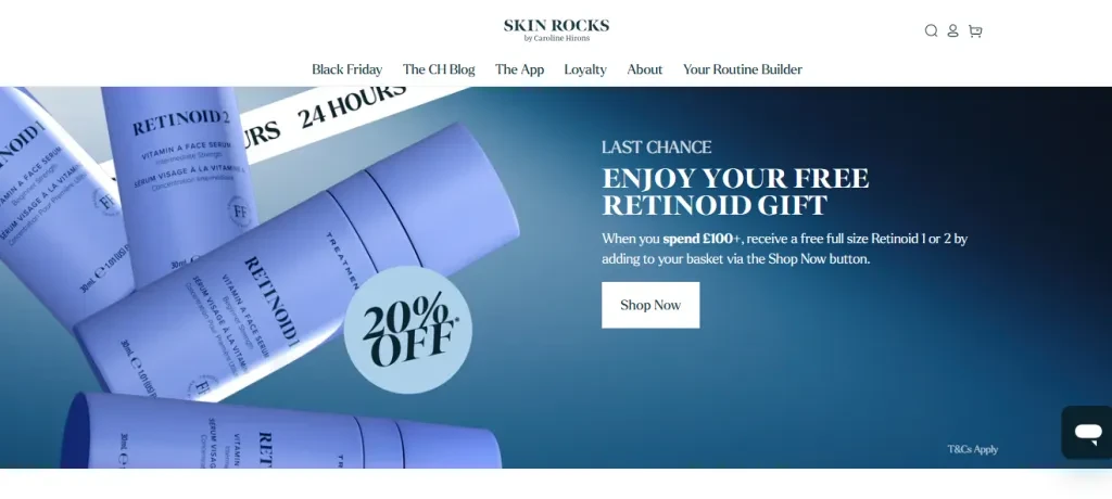 A screenshot of Skin Rocks’ homepage