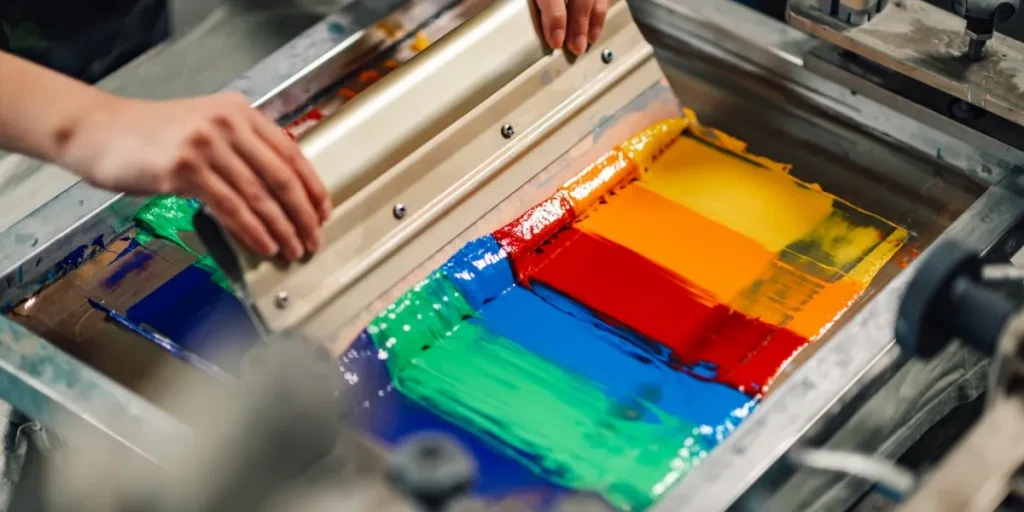 An expert using a squeegee during screen printing