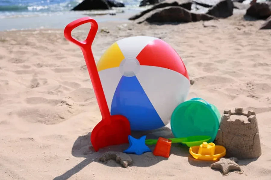 Different Sand Toys and Beach Ball