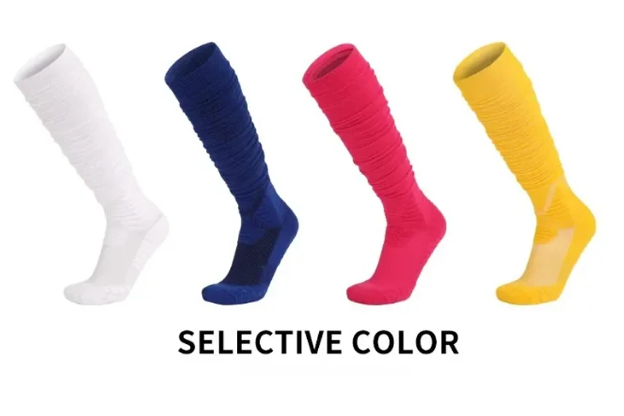 I-Knee High Soccer Socks Ilogo yangokwezifiso ye-Anti-Slip Padded Football Socks