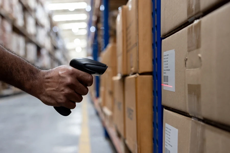 Man scanning UPCs at a warehouse