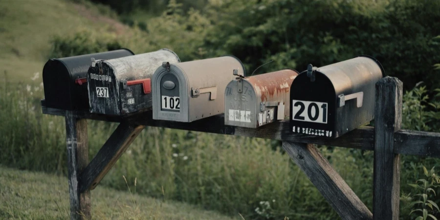 Old Mailboxes on a Wooden Construction