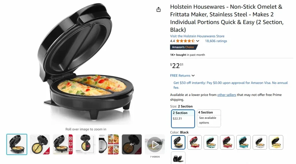 Omelet Maker Product from Amazon. Non-Stick Omelet & Frittata Maker