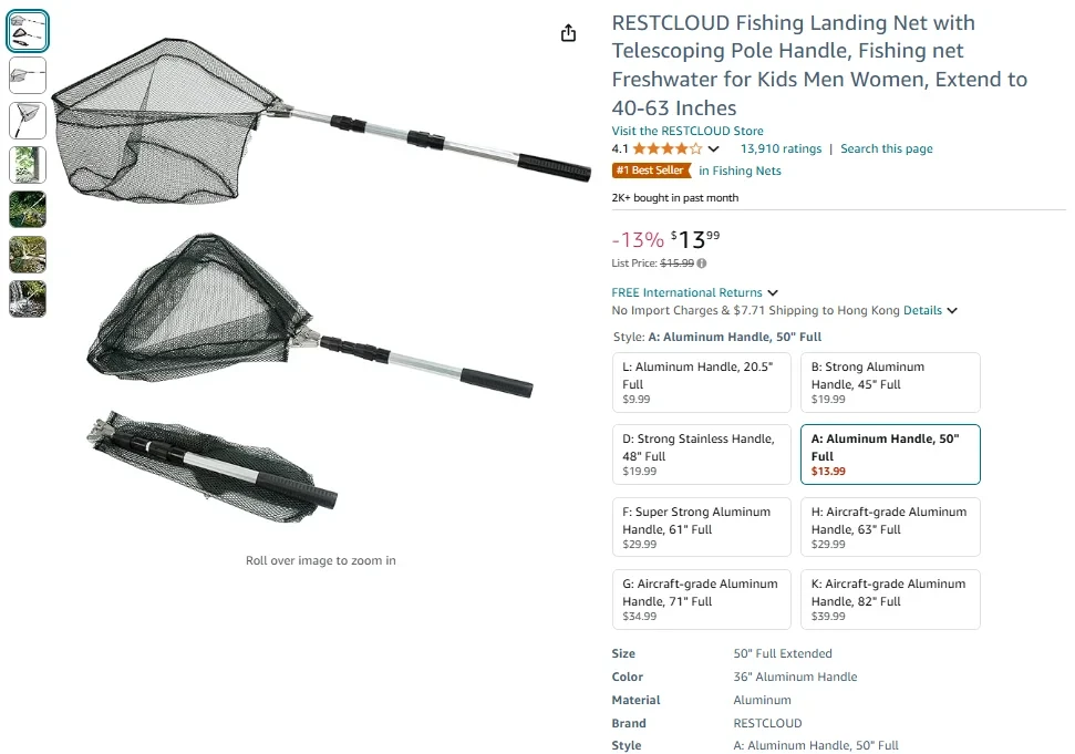 RESTCLOUD Fishing Landing Net with Telescoping Pole