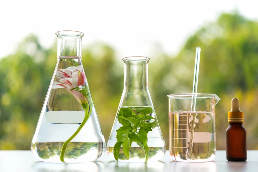 Three containers of lab-made fragrances