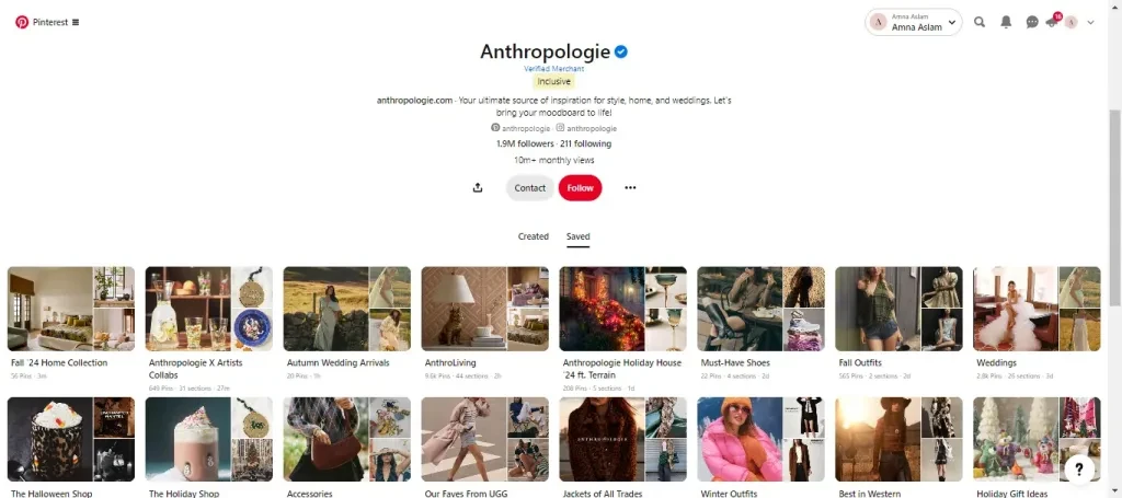 Anthropologie uses Pinterest’s Shopping Spotlights to create themed collections