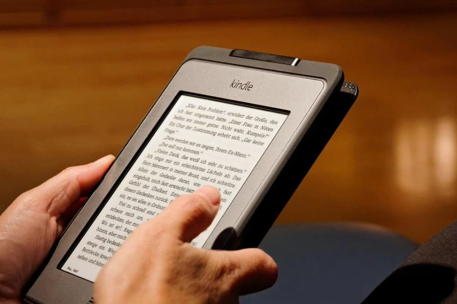 Person, die ein E-Book auf einem Kindle liest