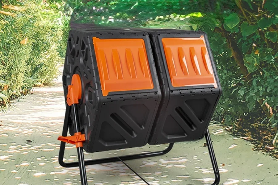 Schwarzer und roter Kompostbehälter