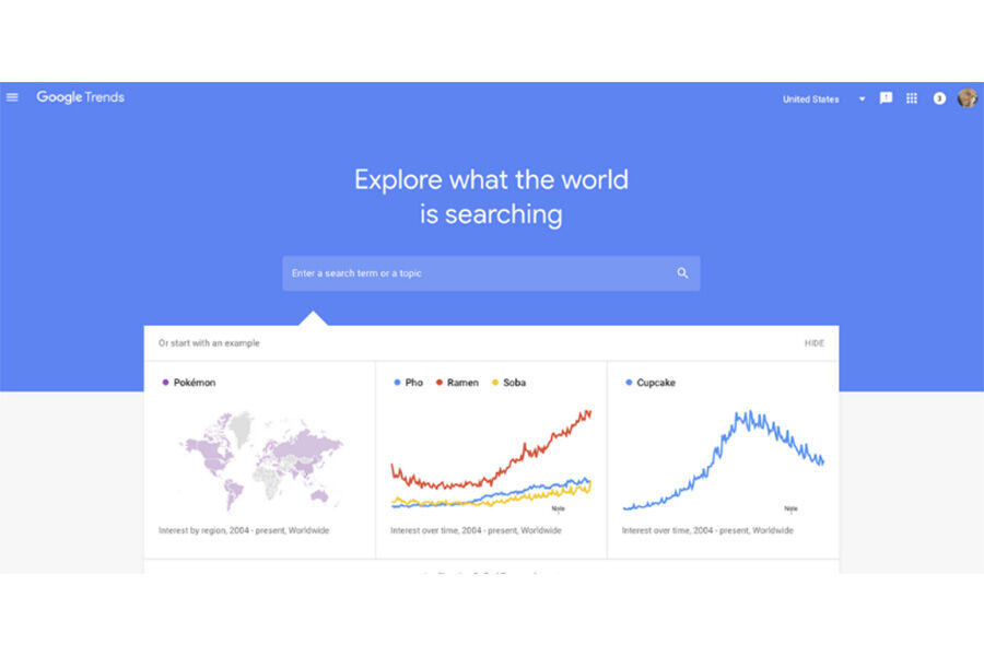 Homepage of Google Trends on a computer