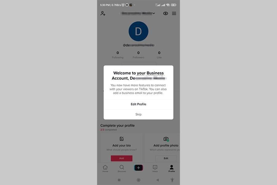Image showing the profile page of a TikTok business