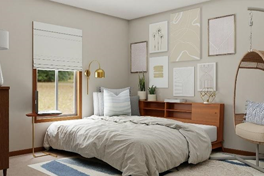 Estructura de cama de madera con baldas integradas